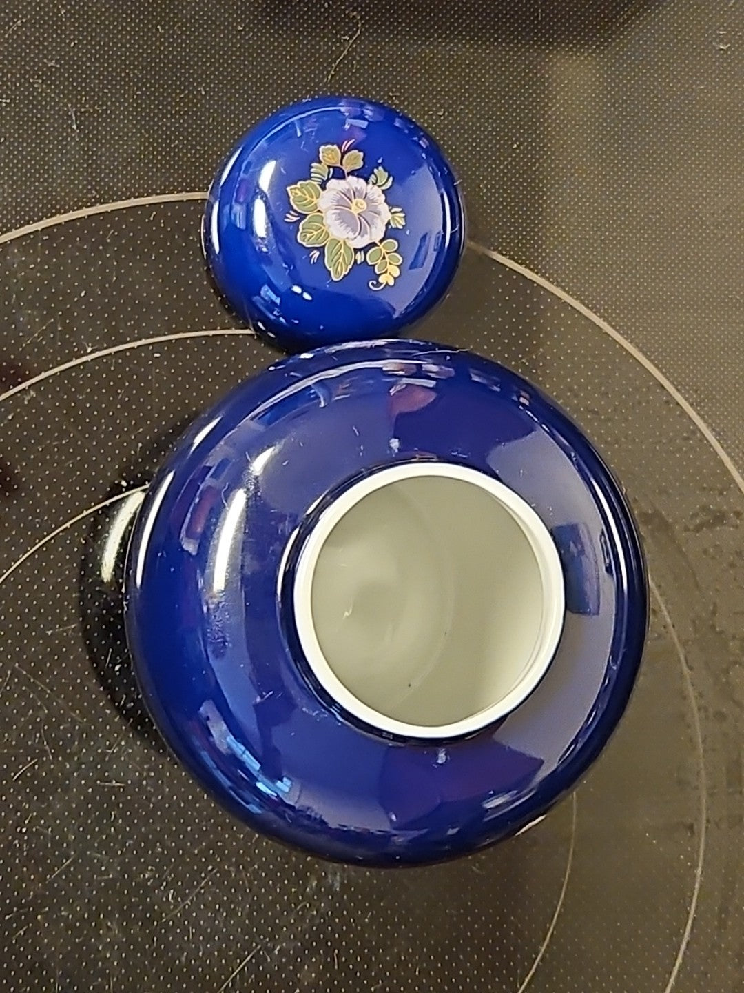 Vintage Kutani Style Cobalt Blue Ginger Jar Gold Trimmed Birds In Garden 5"