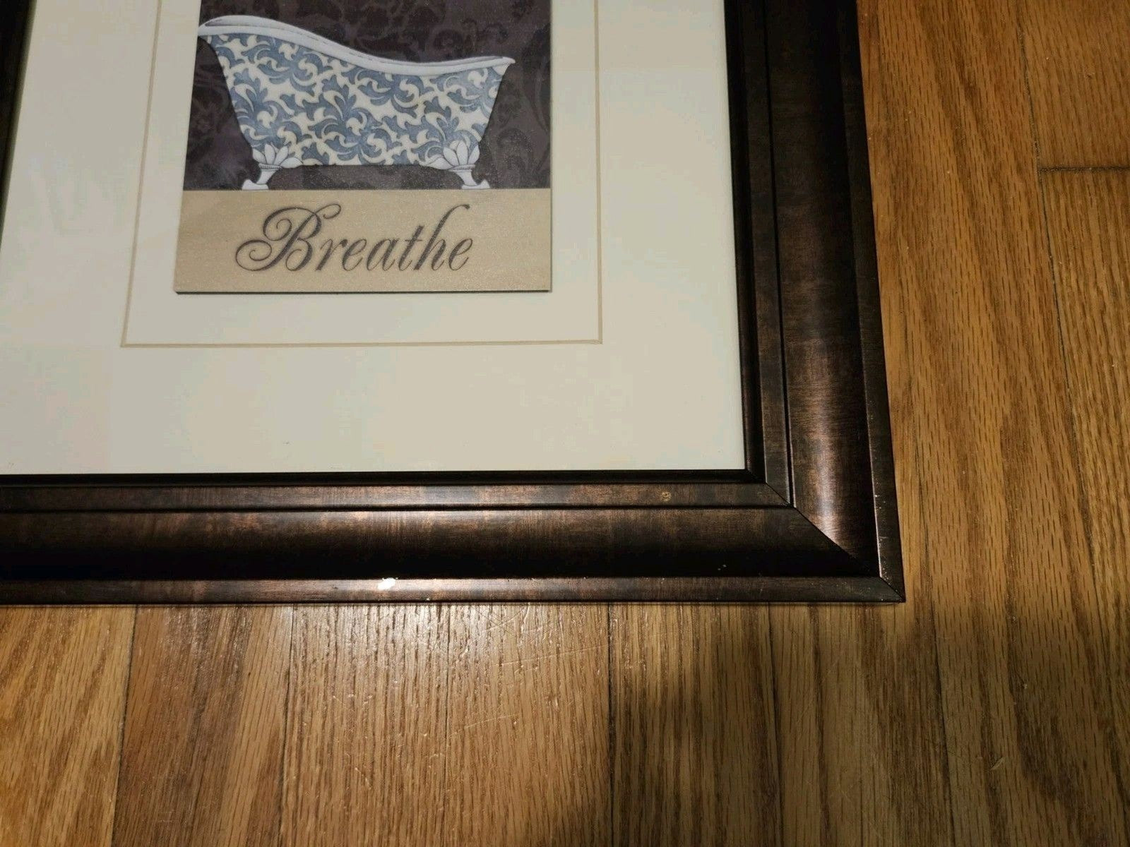 Blue & White Fleur De Lis French Bathtub Breathe Print Matted & Framed 15"x15"