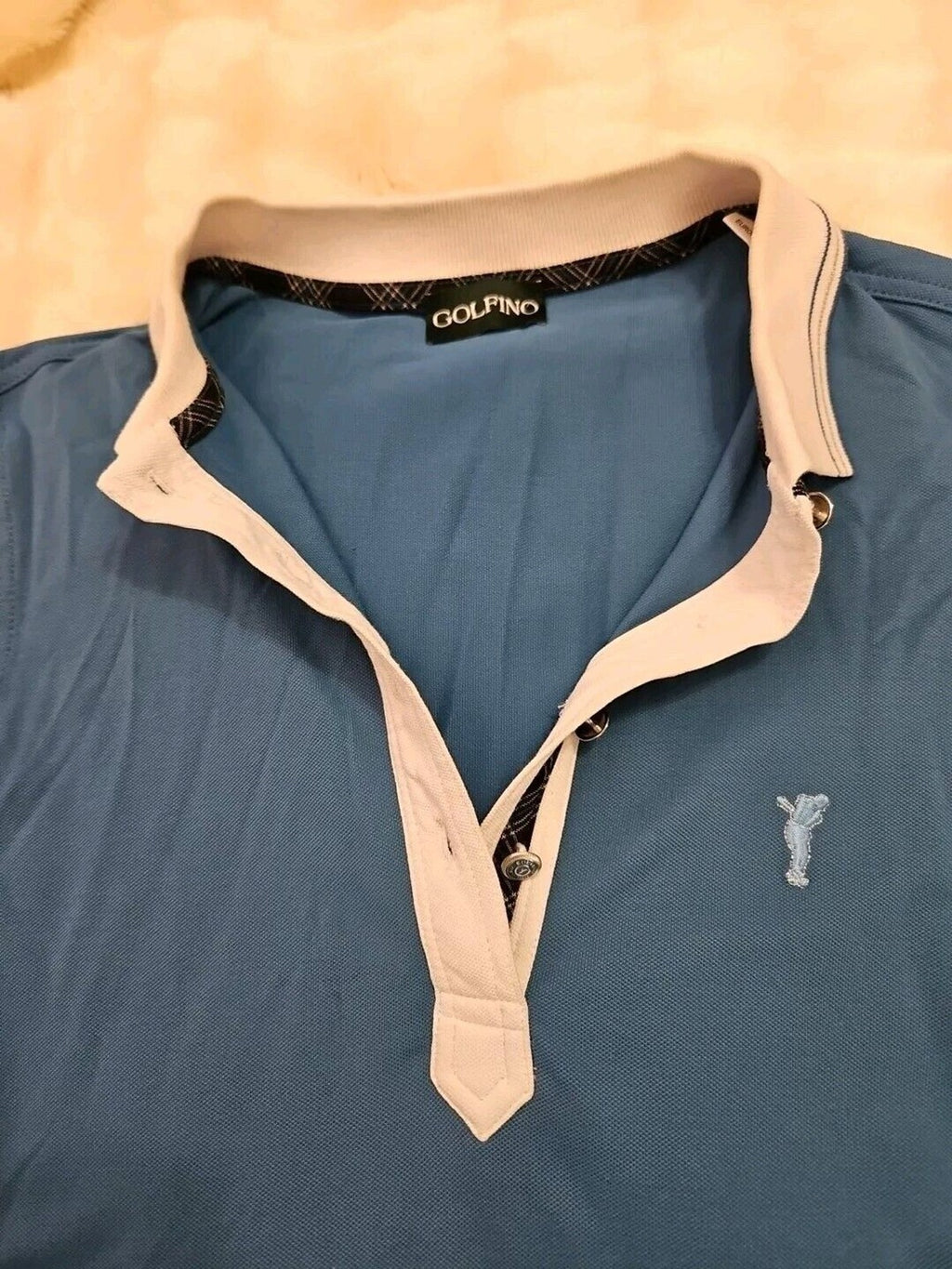 GOLFINO Womens Size 8 Teal W/ White Collar 3/4 Sleeve Polo Shirt Golf
