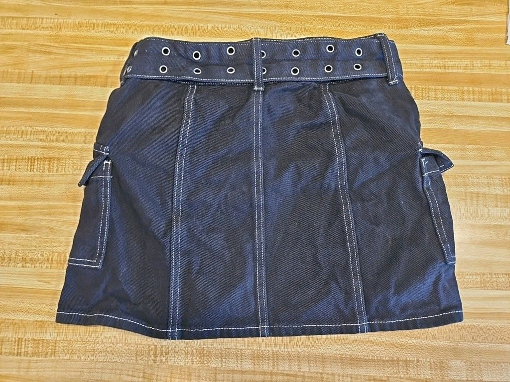Forever 21 Black Denim Cargo Skirt W/ Riveted Belt Sz S