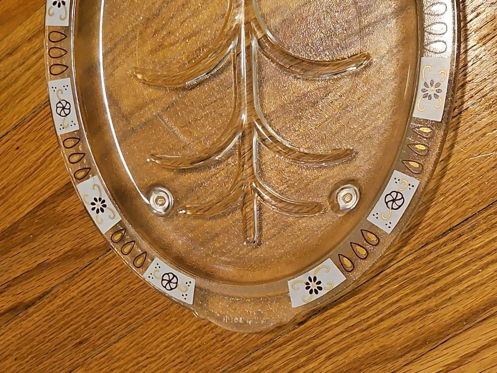 Vintage MCM Inland Glass Serving Dish Meat Platter Atomic Sputnik Floral Pattern