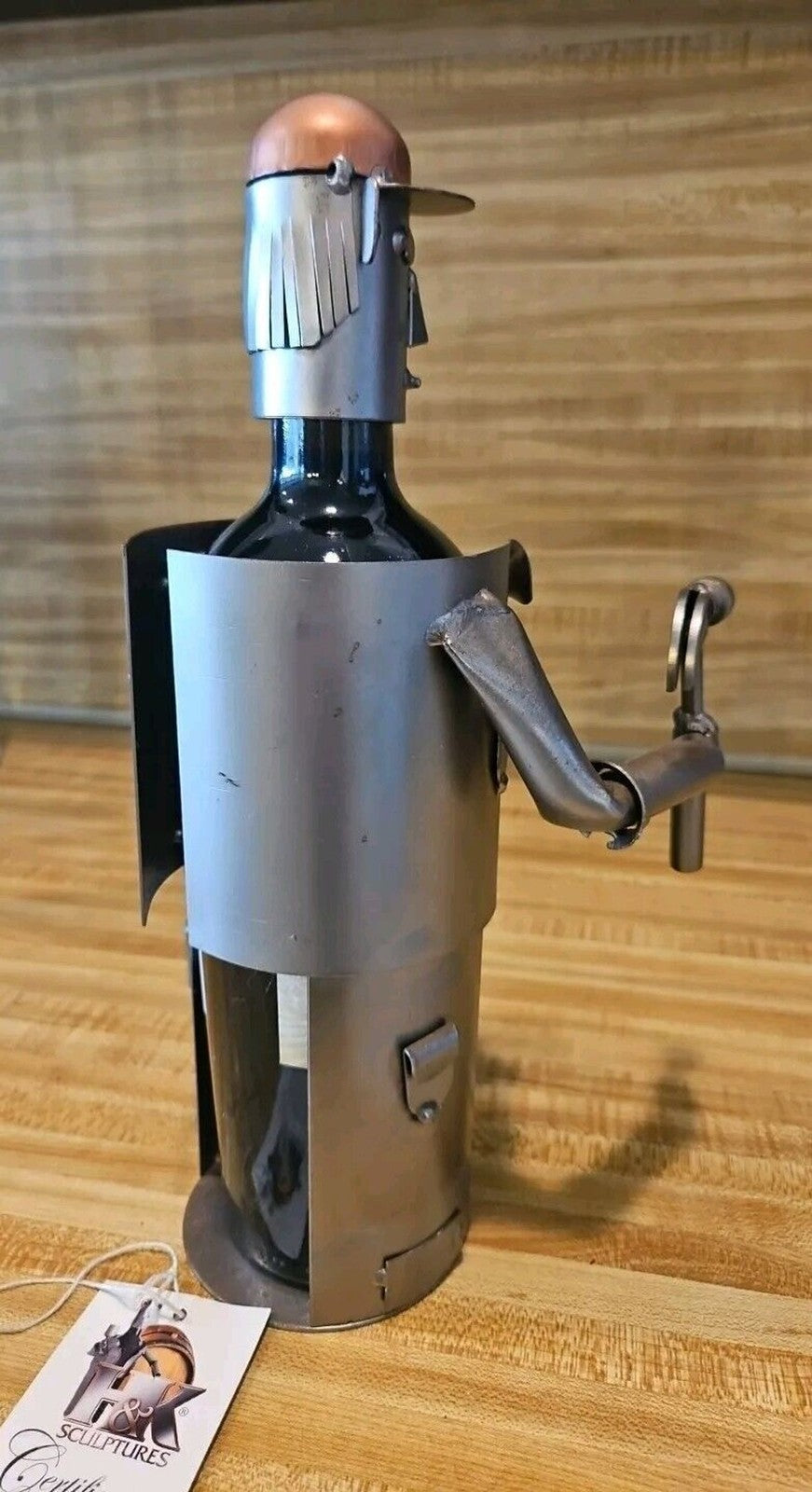H&K Steel Sculpt￼ure Wine Bottle Holder-Carpenter-Handmade Ltd. Edition