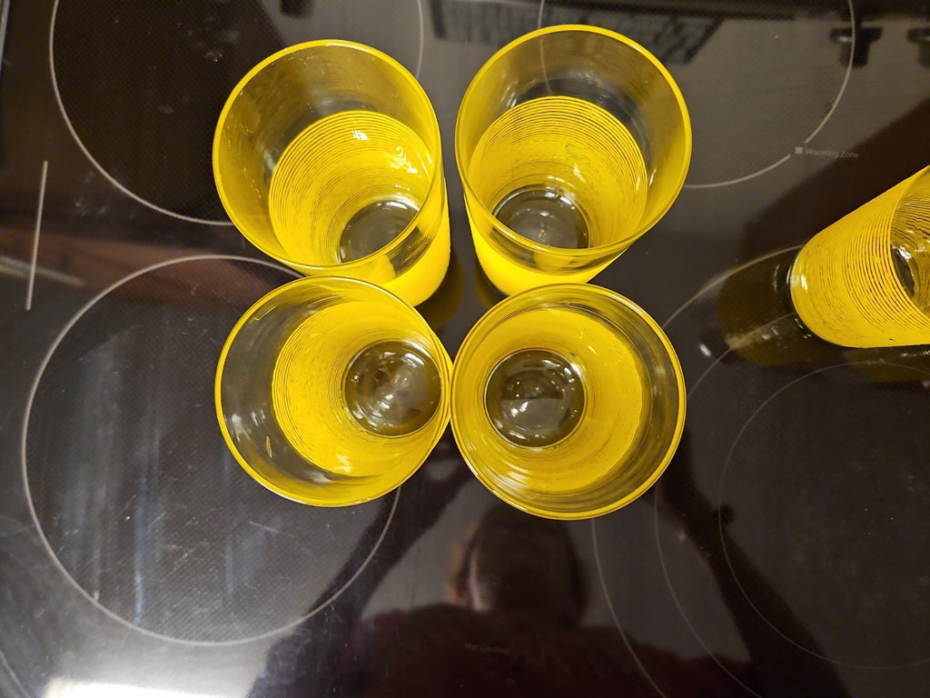 Set of 7 Vintage Culver Yellow Icicle Glasses Spaghetti String Glasses Rare!