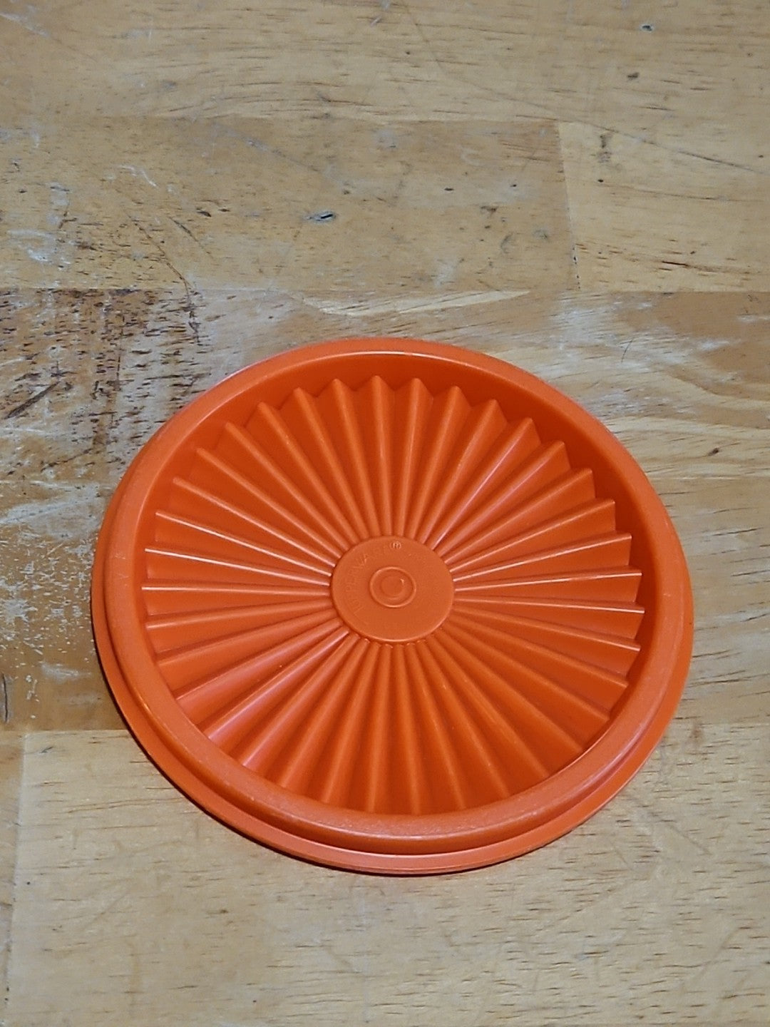 Vintage Tupperware #812 Orange Servalier 5" Round Storage Lid EUC
