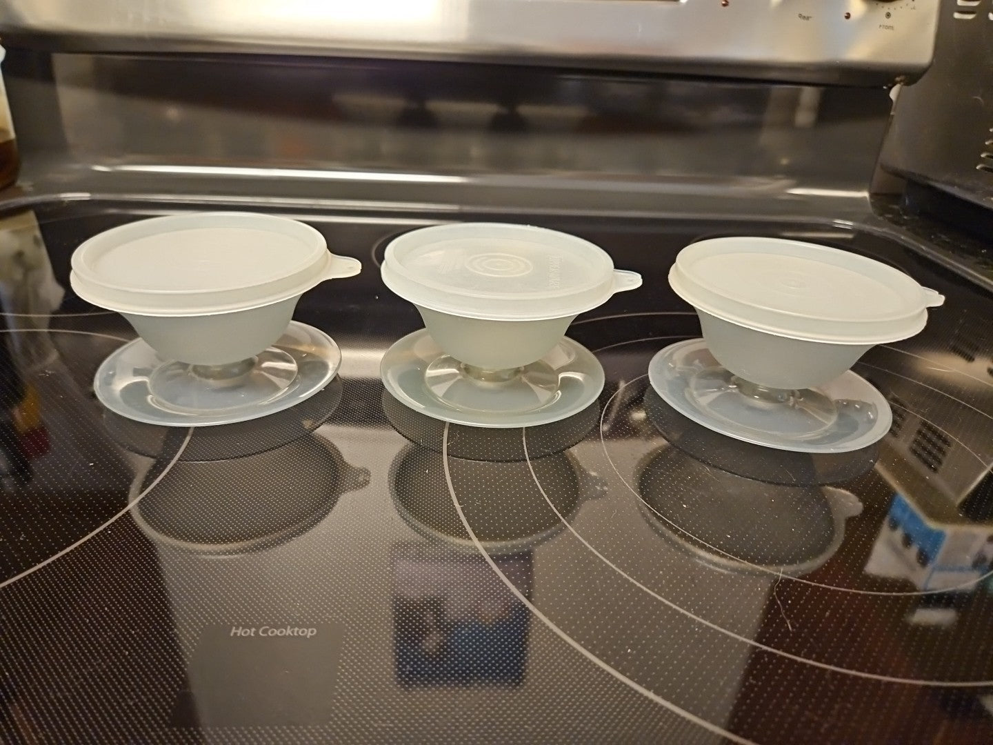 Set Of 3 Vintage Tupperware 754-30 Smoke Grey Pudding Jello Dessert Cups w Lids