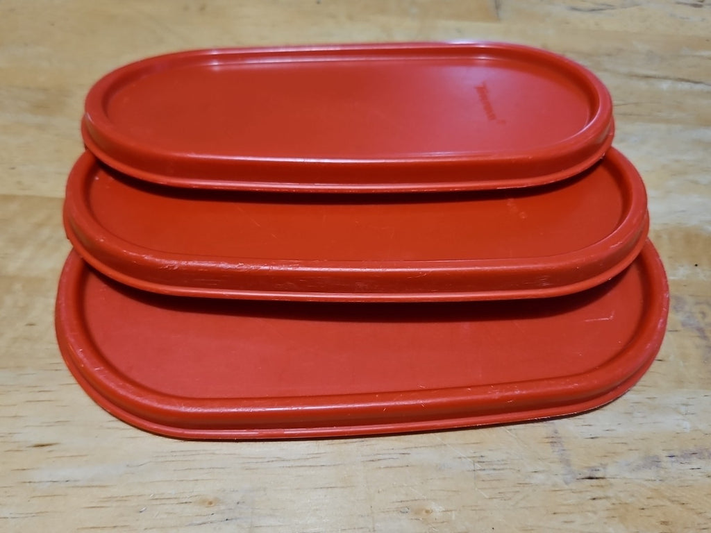 Set of 3 Vintage Tupperware Modular Mates  1613, 1612, 1611 Sz 1,2 & 3 W Red Lid