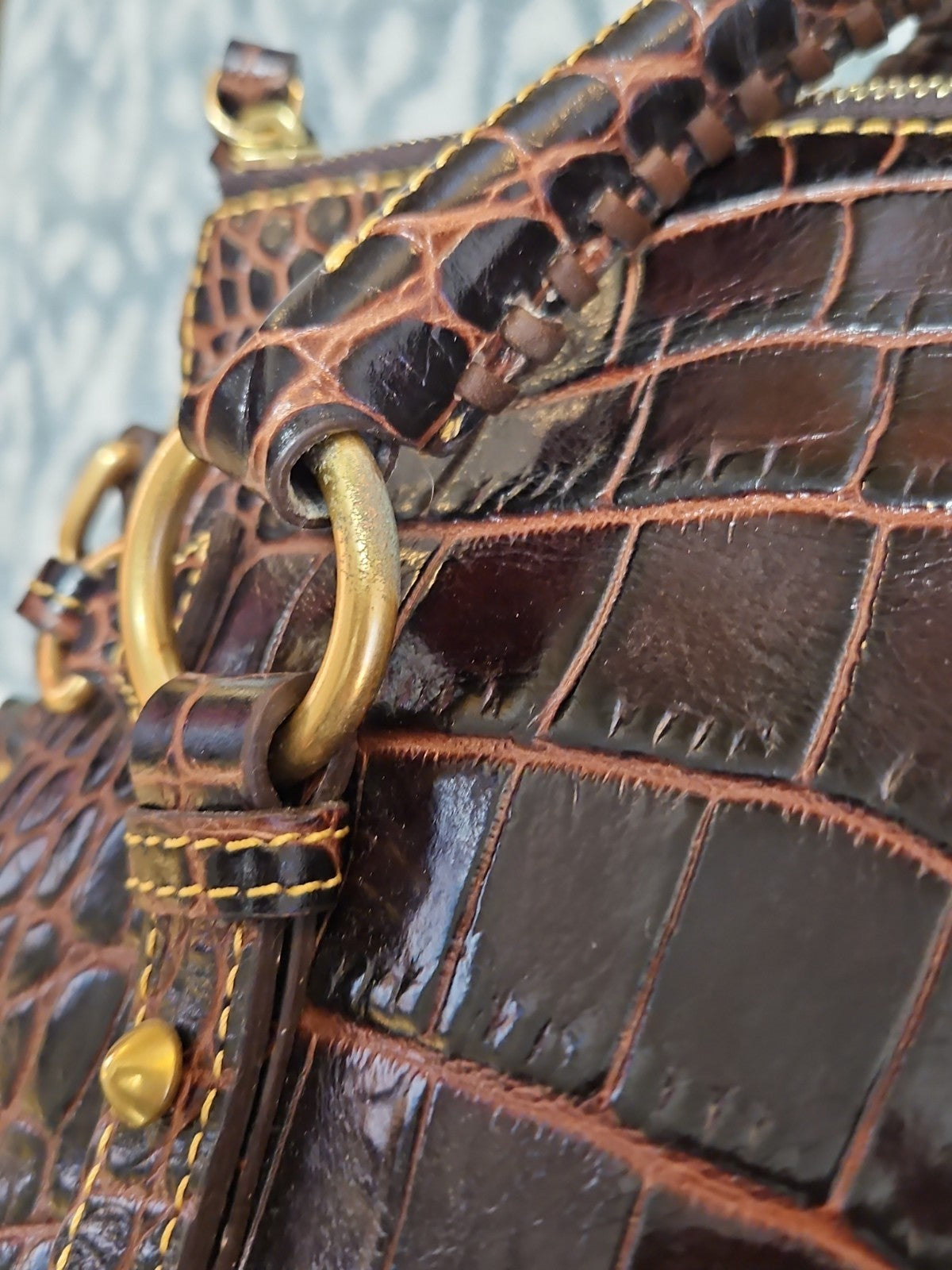 Y2K Dooney & Bourke Croco Fino Leather Satchel Brown T Moro Near Mint
