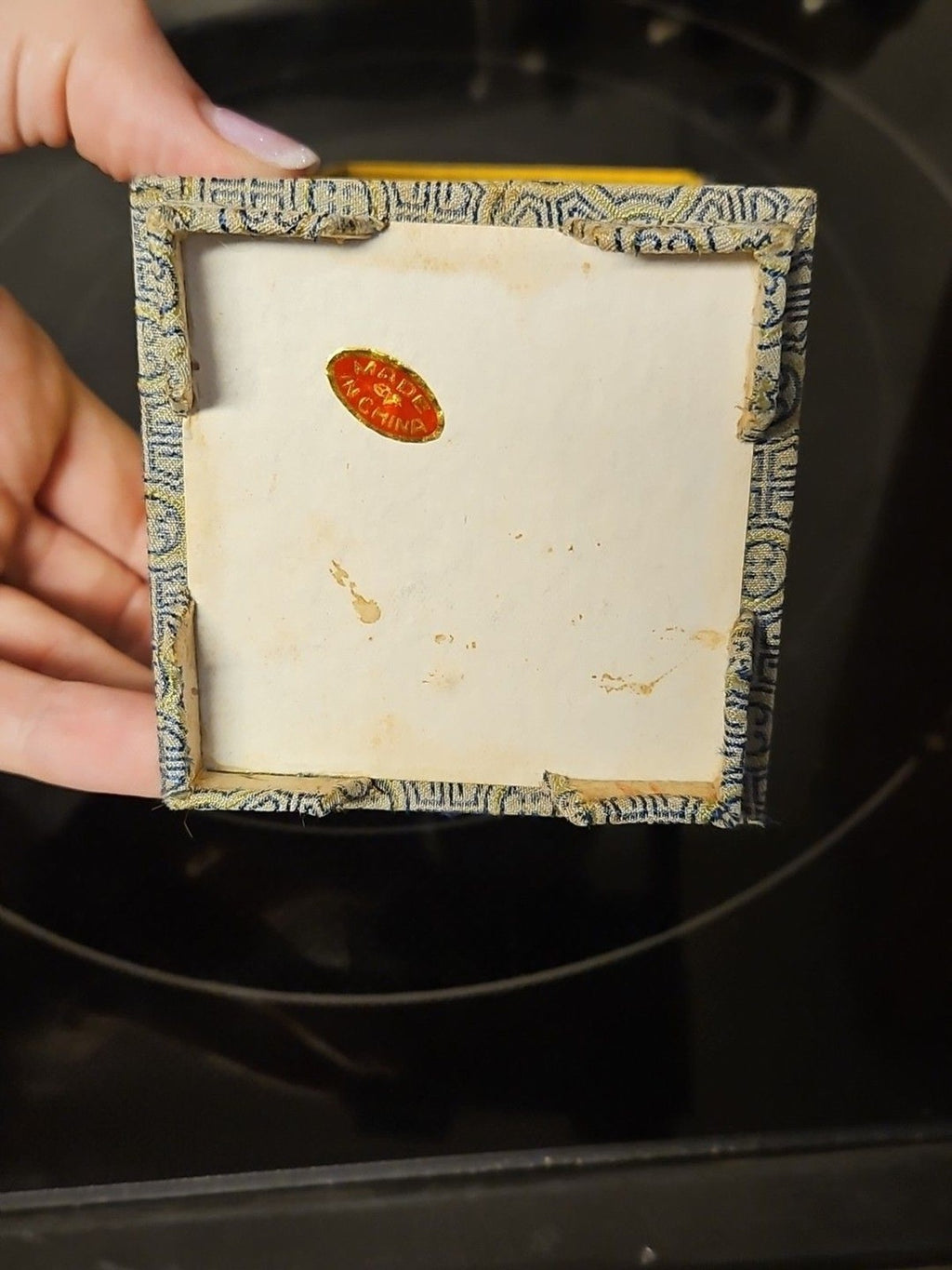 Vintage Chinese Art Hand Painted Egg Shell Woman With Fan Encased In Box 3"x5"