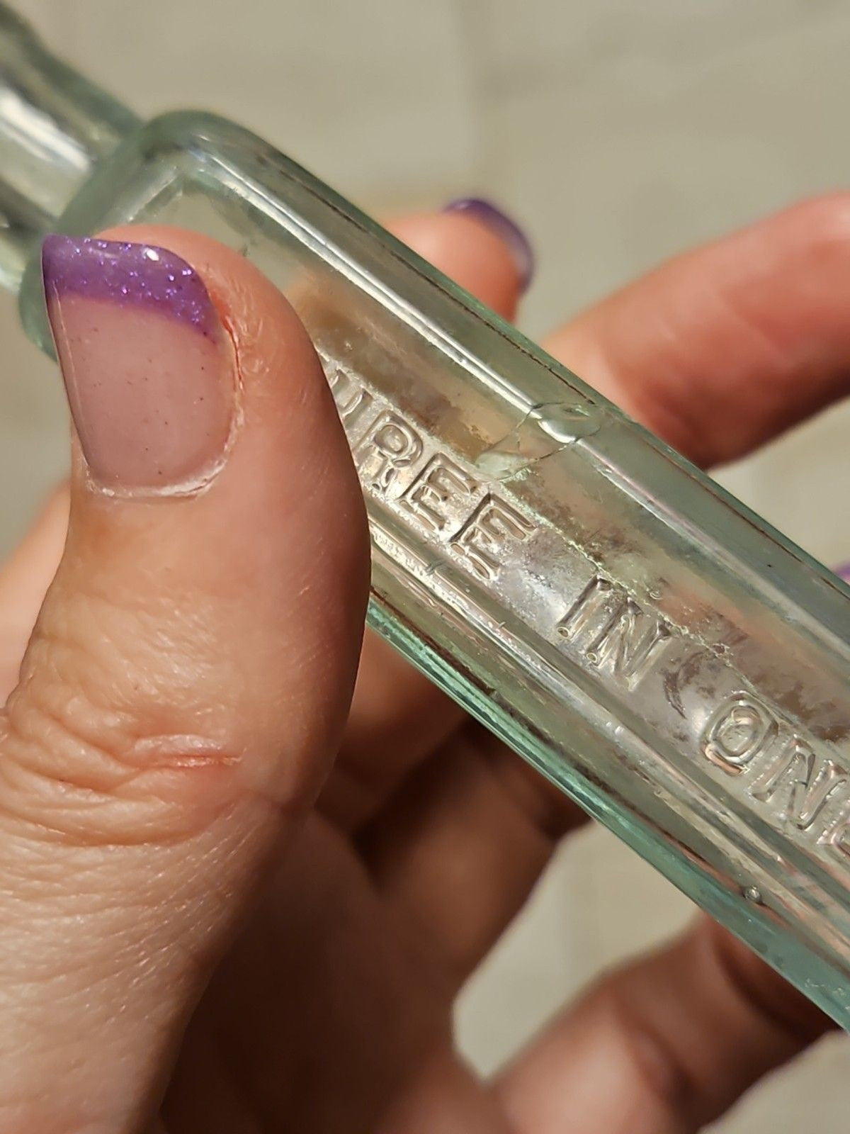 Vinyage 1890's First Gen G.W. Cole Co. Three In One Oil Bottle Blown Aqua Glass