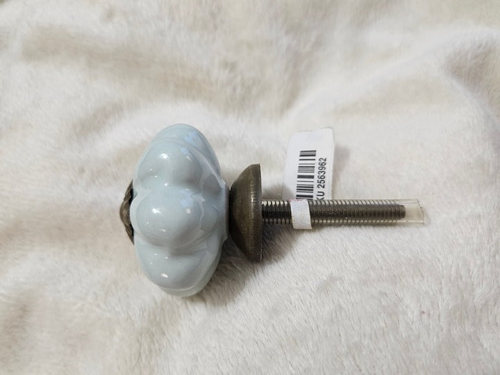 NWT Pier 1 Mint Green Porcelain Flower Brass Accent Drawer Pull Cabinet Knob 2"