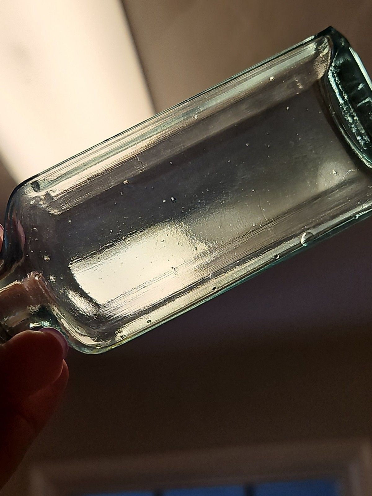 Set Of 2 Antique Medicine Bottles 5.5" & 4.75" Clear Aqua & Grey EUC