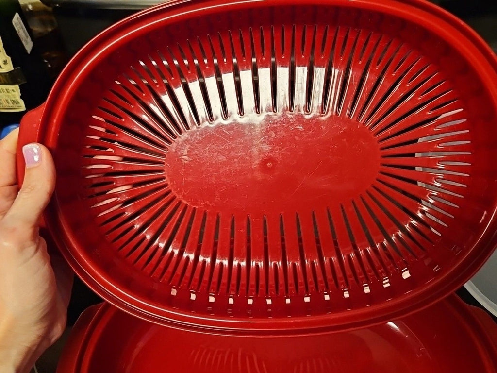 Kitchen Aid Red 9" x 13" Microwave Veggie Food Steamer 3 piece set
