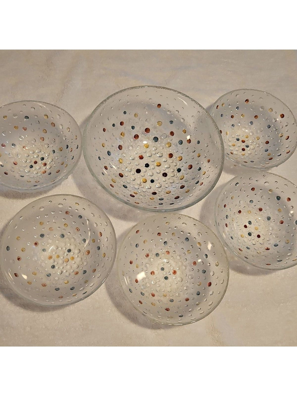 Vintage Dansk Bubble Confetti 10.5" Serving Bowl & Five 7.5" Fruit Bowl Set EUC