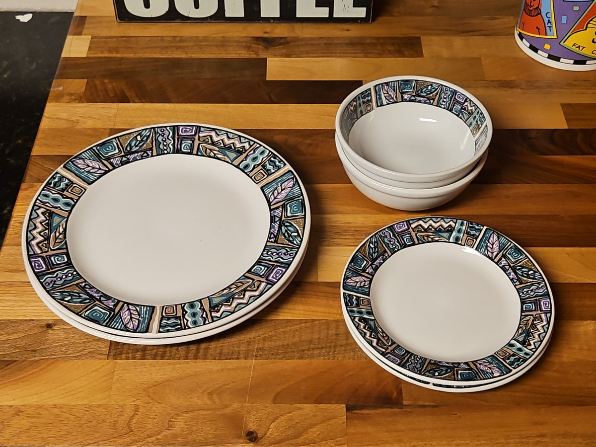 Vintage Gibson Foley Stoneware Service for 2 - Dinner & Side Plates & Bowls 6pcs