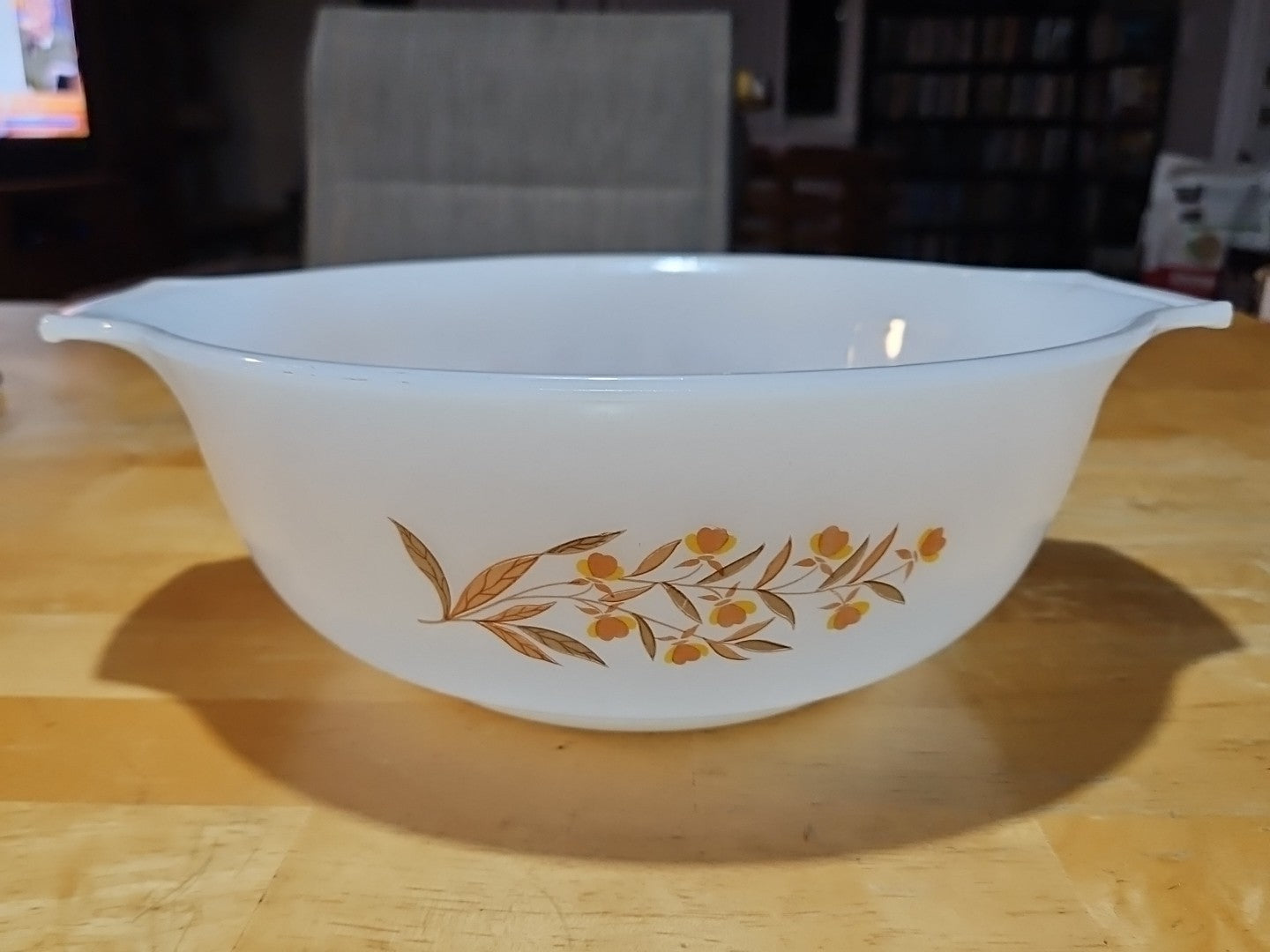 Vintage Glasbake Autumn Leaf Jewel Tea China 4 Qt Cinderella Mixing Bowl J-2357