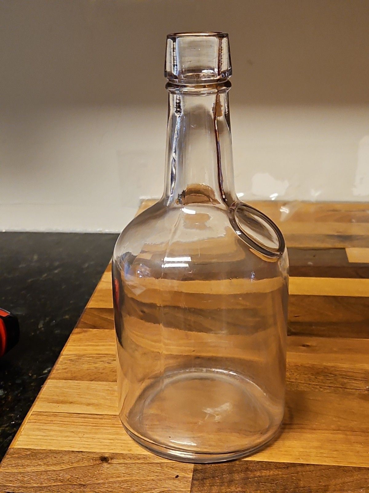 Antique 1890's Clear Glass Blown Liquor Bottle 9" Manganese Purple Grey Tint