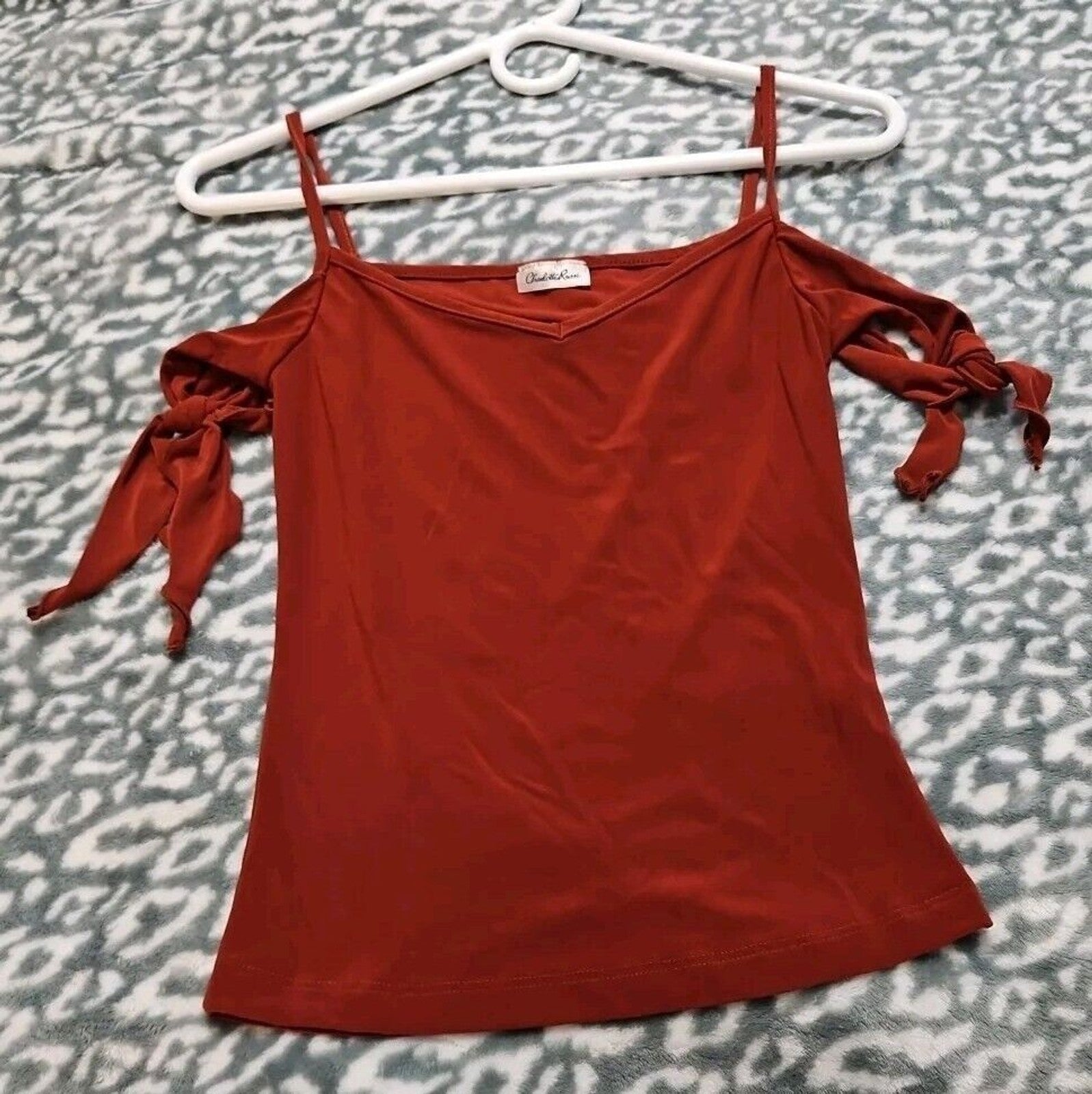 Y2K Charlotte Russe Off Shoulder Tie Sleeve Burnt Orange Top Size S