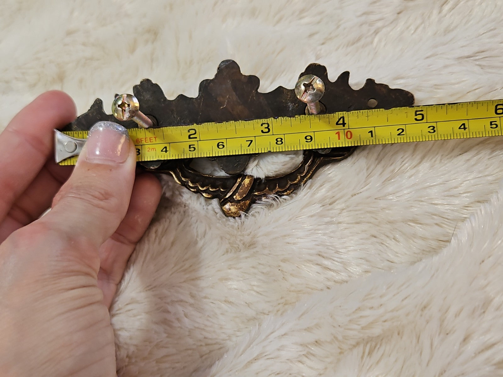 Ornate Vintage Brass Bail Pull Drawer Pull With Backplate 5"