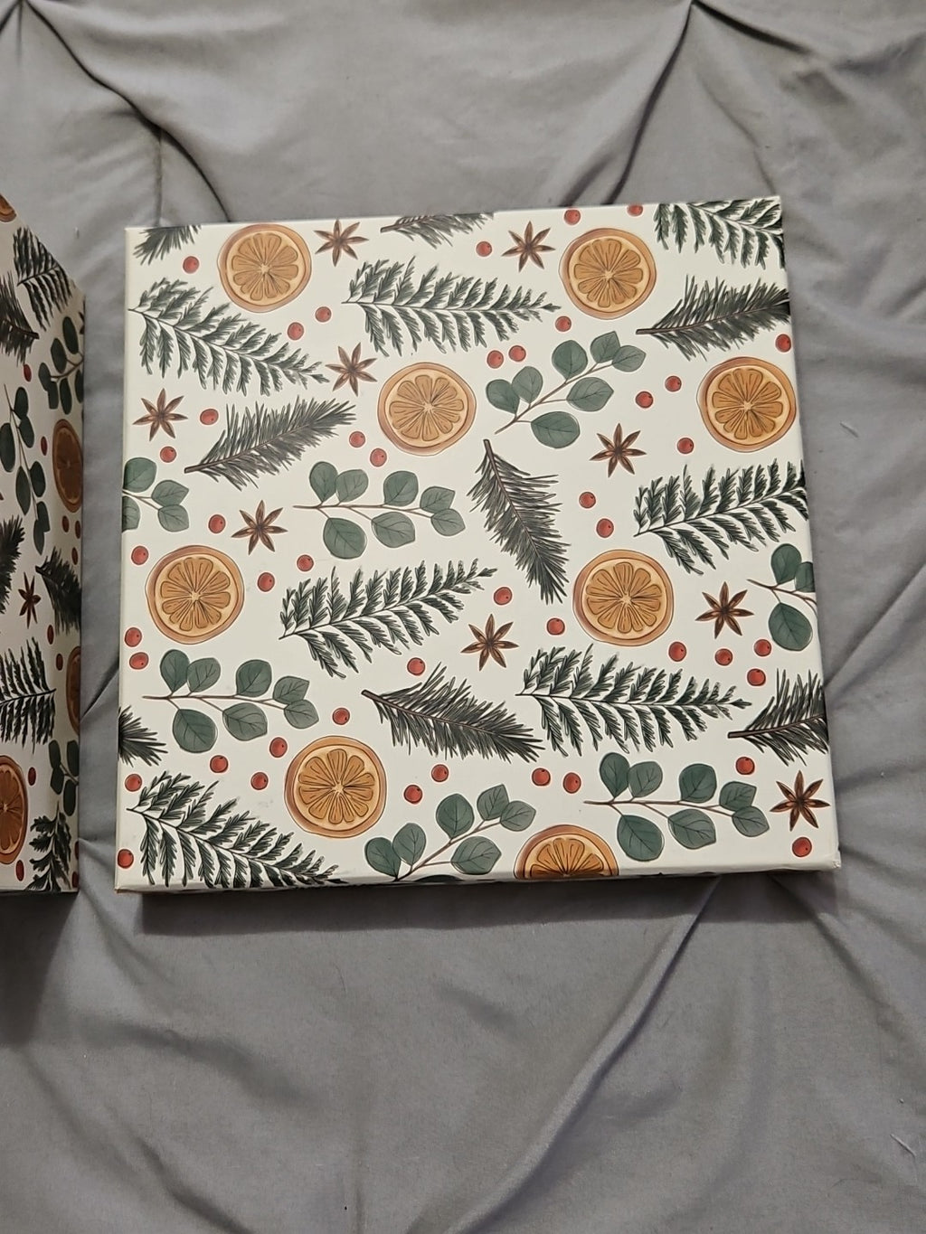 Lady Jayne Storage Box Citrus, Berry, Spice Greenery Holiday Theme 9"x9"x4"
