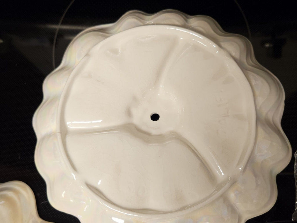 Vintage Maddux Of California Opalescent Cream & Silver 3 Tier Serving Tray READ