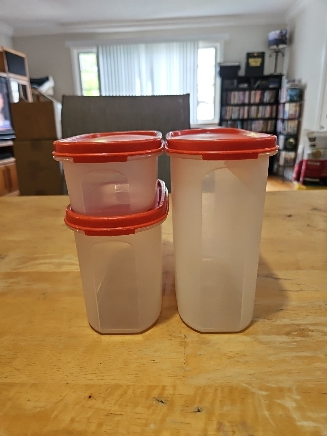 Set of 3 Vintage Tupperware Modular Mates  1613, 1612, 1611 Sz 1,2 & 3 W Red Lid