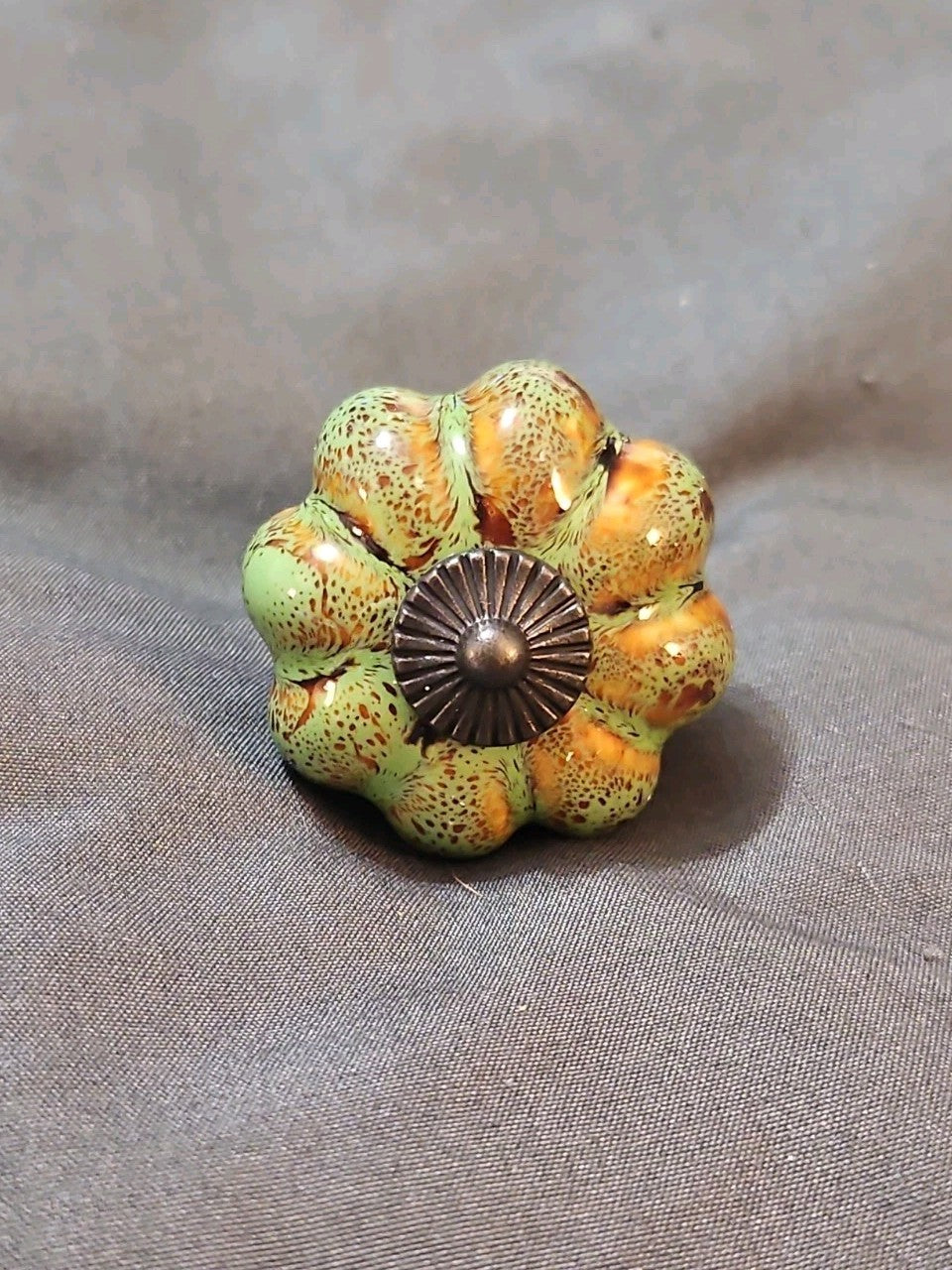 1.5" Ceramic Pumpkin Cabinet Knob Drawer Pull Brown & Green