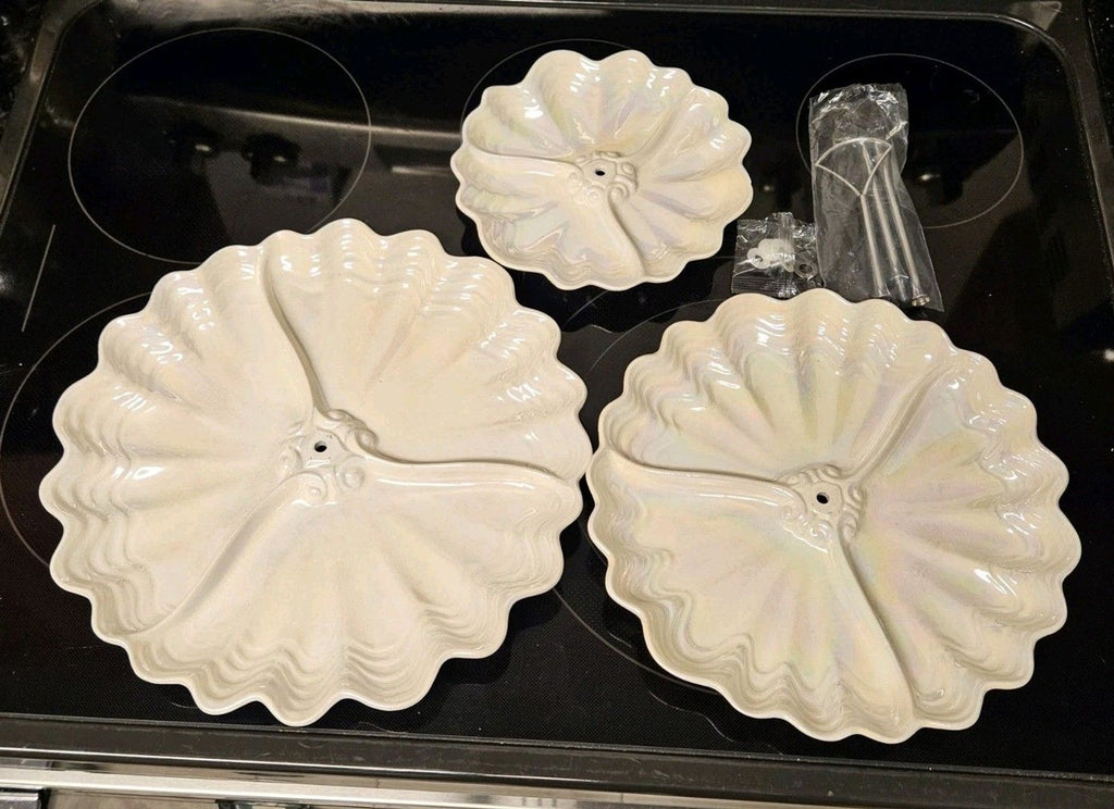 Vintage Maddux Of California Opalescent Cream & Silver 3 Tier Serving Tray READ