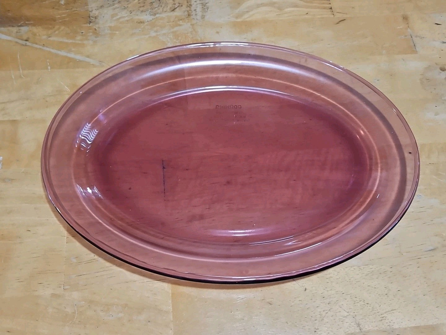 Vintage CorningWare Vision 14" Cranberry Glass Serving Platter EUC