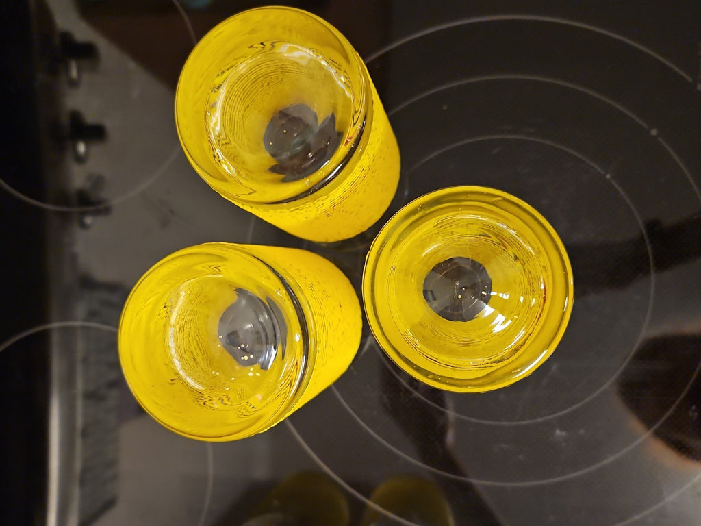 Set of 7 Vintage Culver Yellow Icicle Glasses Spaghetti String Glasses Rare!