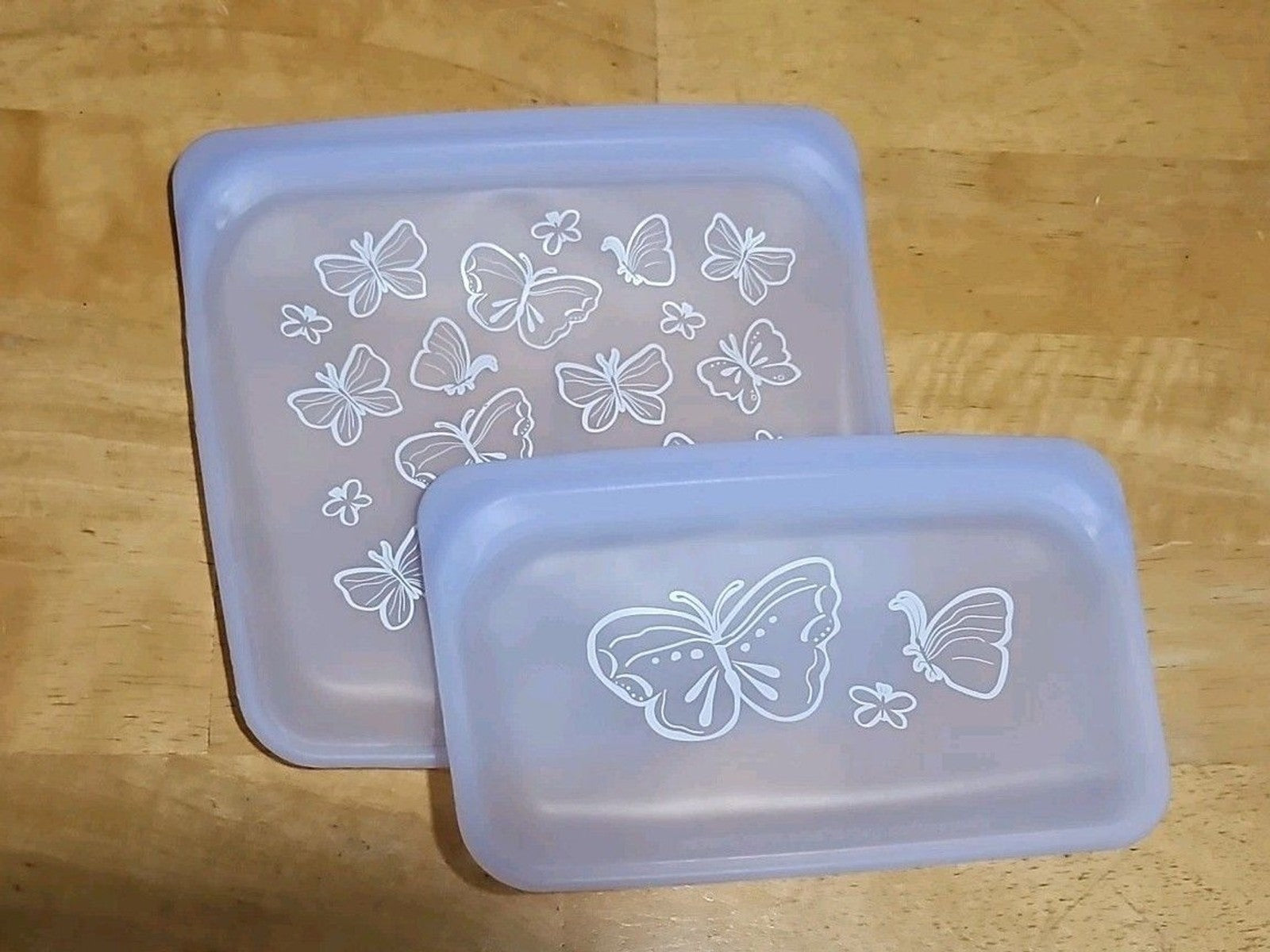 Set Of 2 Stasher Frosted Butterfly Bags Reusable Silicone Storage BPA-Free