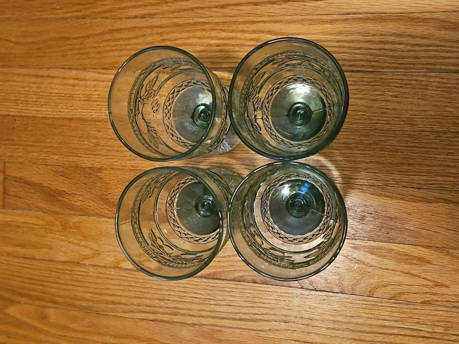 Vintage Mikasa 1960 Embossed Fruit Light Green Glasses Set of Four (4)