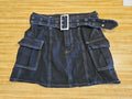 Forever 21 Black Denim Cargo Skirt W/ Riveted Belt Sz S