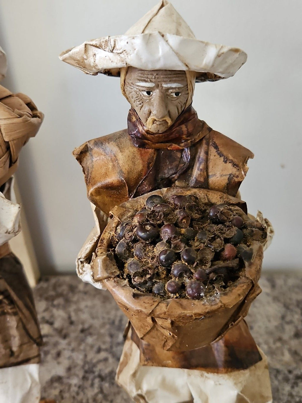 Set of 2 Vintage Paper Mache Mexican Folk Art Sculptures Farmers With Harvest