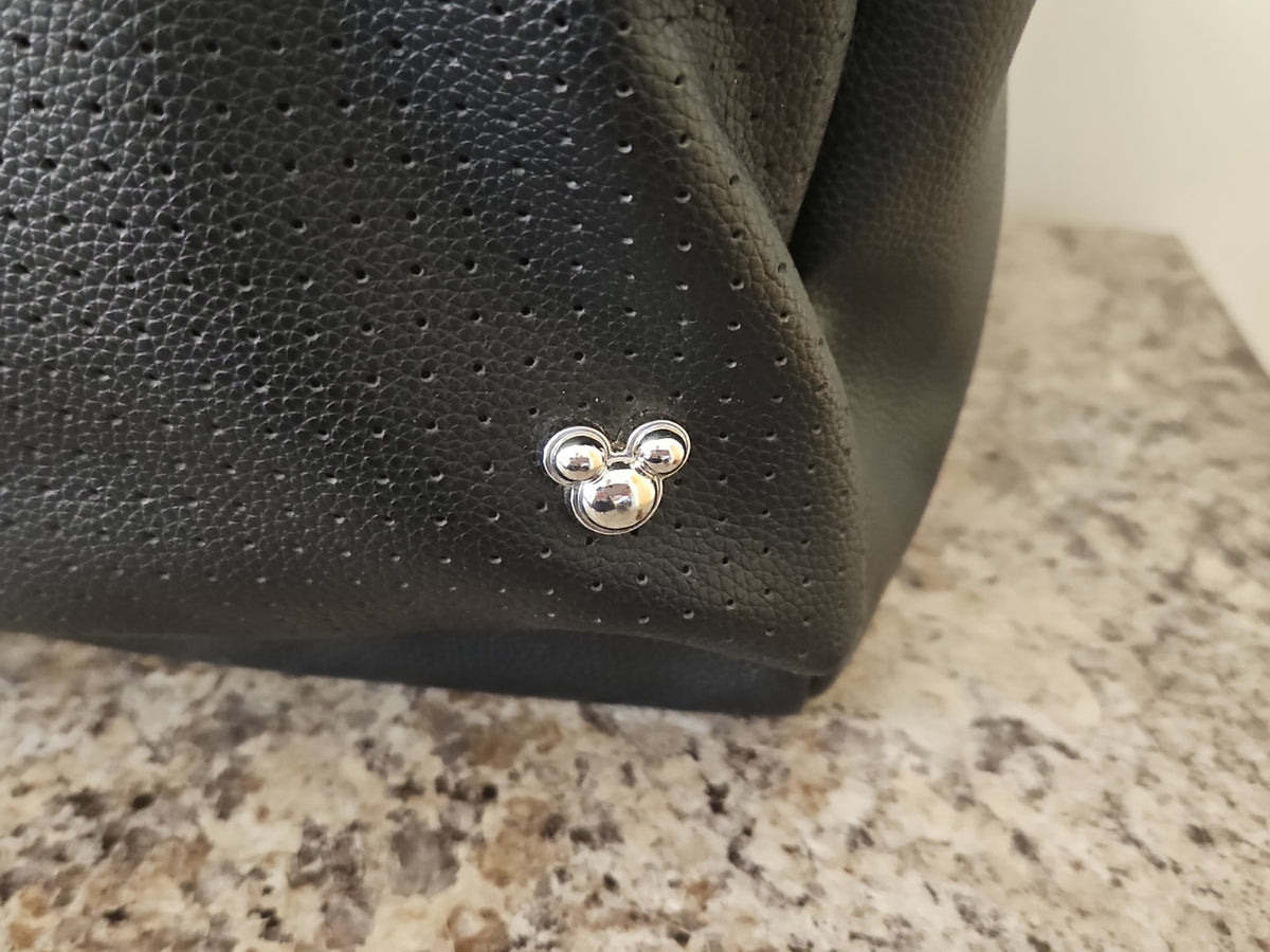 Disney Mickey Mouse Icon Flair Pin Black Faux Leather Backpack Retired Style