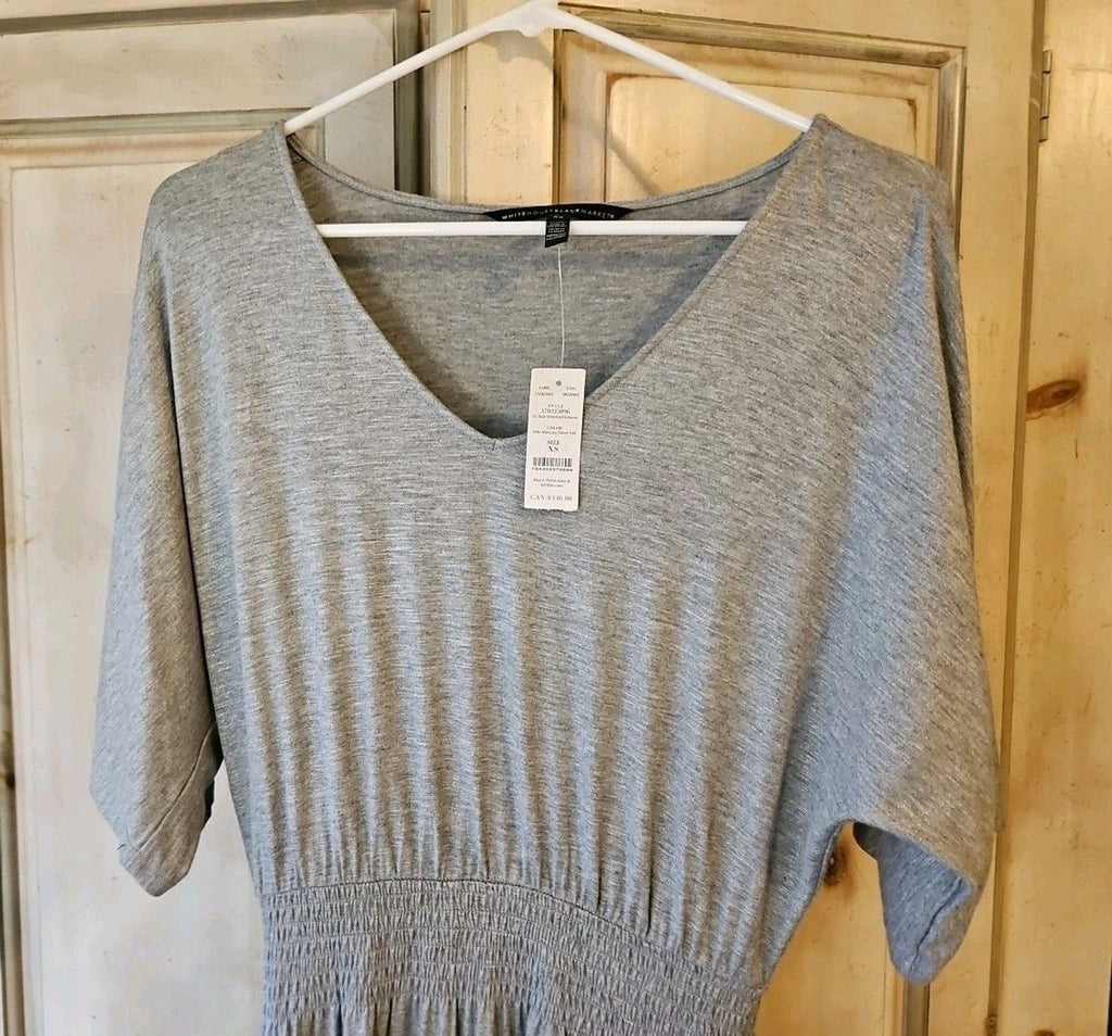 White House Black Market Mini Dress Sz XS Gray Silver Metallic Elastic Waist
