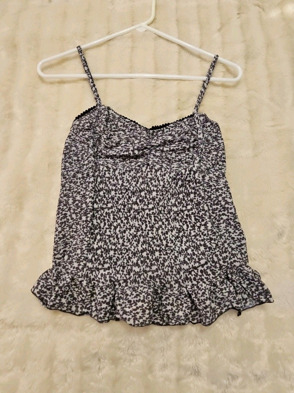 RetroStar Floral Print Ruched Tank Top, Black & White Sz S / M NWT