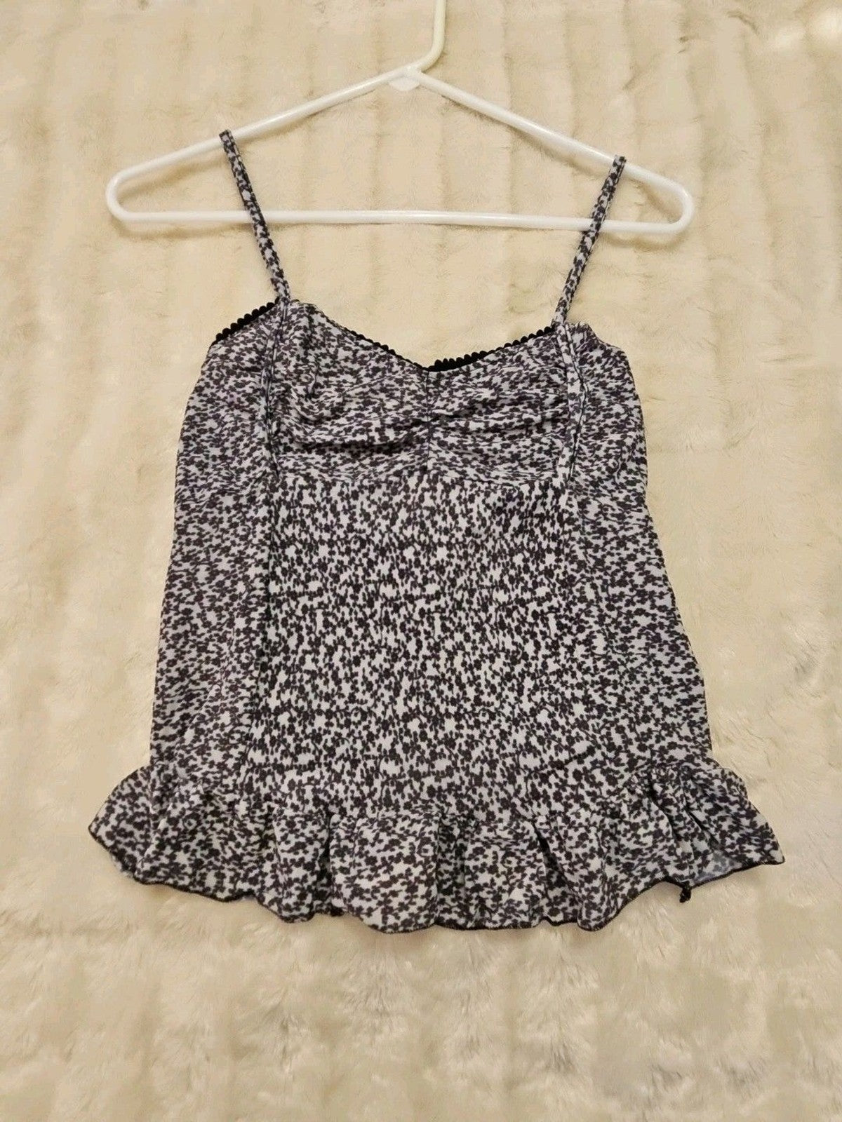 RetroStar Floral Print Ruched Tank Top, Black & White Sz S / M NWT