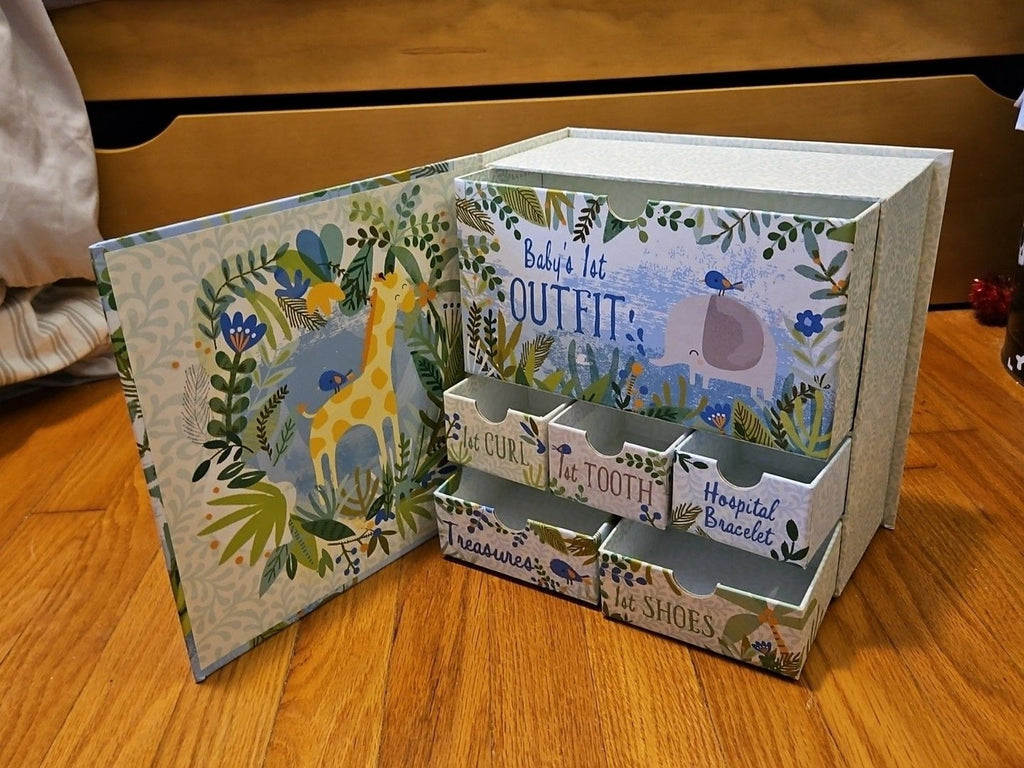 Lady Jayne Ltd Baby's First Keepsake Box Blue & Green Elephant Theme