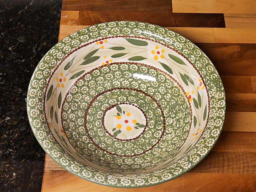 Temp-Tations By Tara Old World Green 4 Qt Stoneware Mixing Serving Bowl 12" EUC