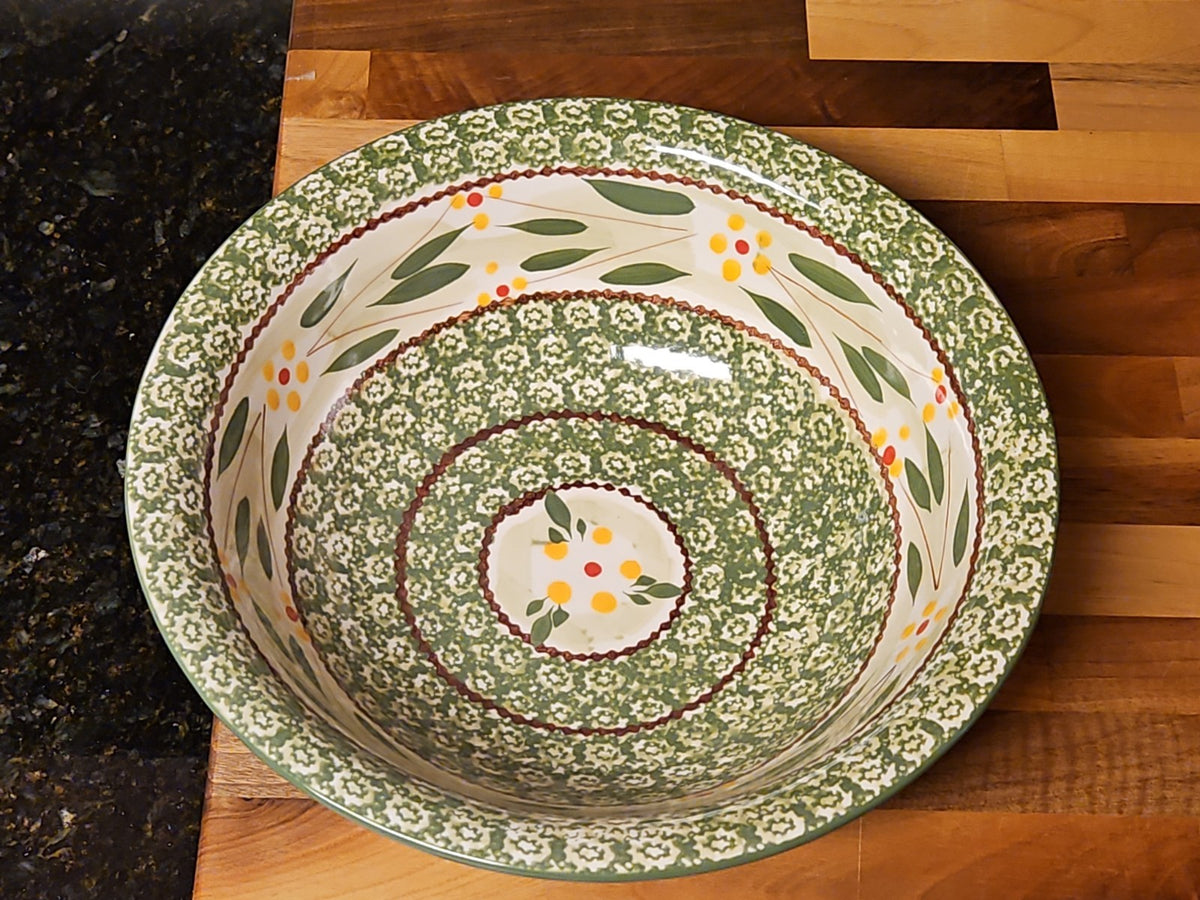Temp-Tations By Tara Old World Green 4 Qt Stoneware Mixing Serving Bowl 12" EUC