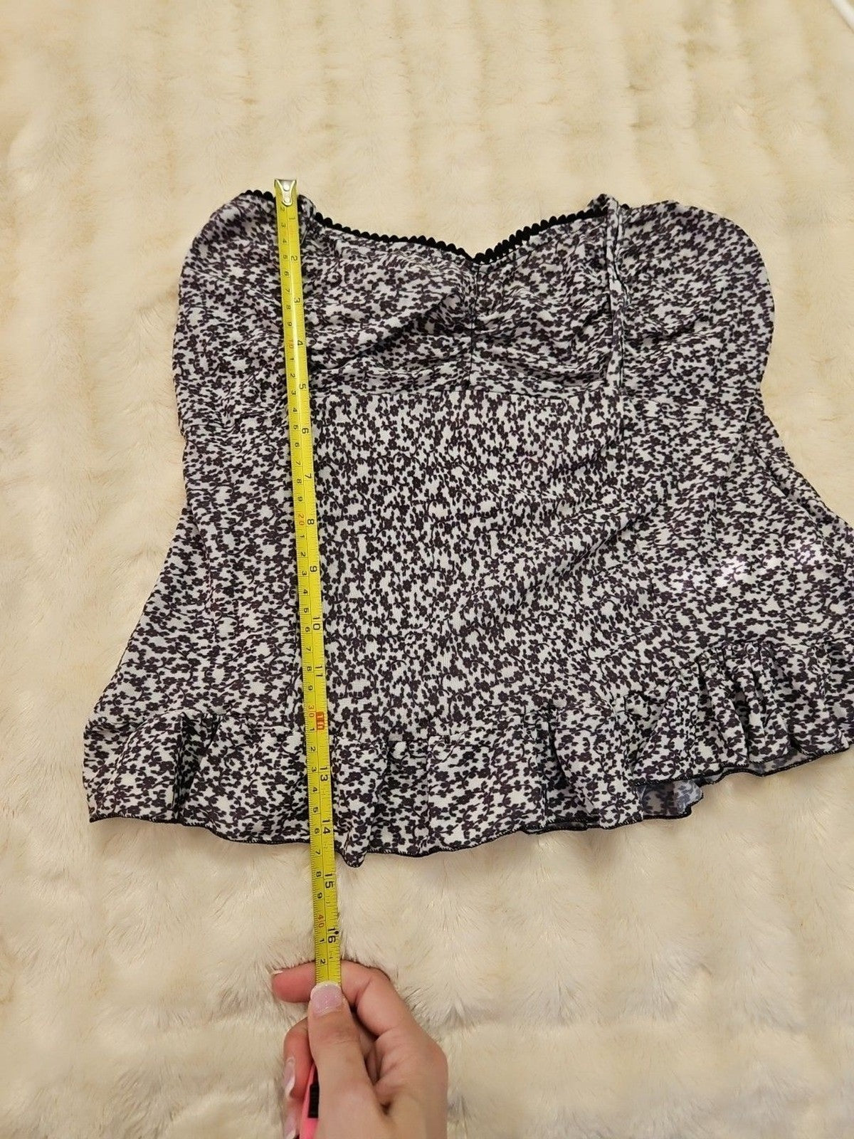 RetroStar Floral Print Ruched Tank Top, Black & White Sz S / M NWT