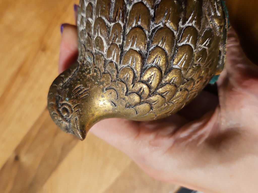 Vintage MCM Brass Quail Figurine 4" Very Detailed