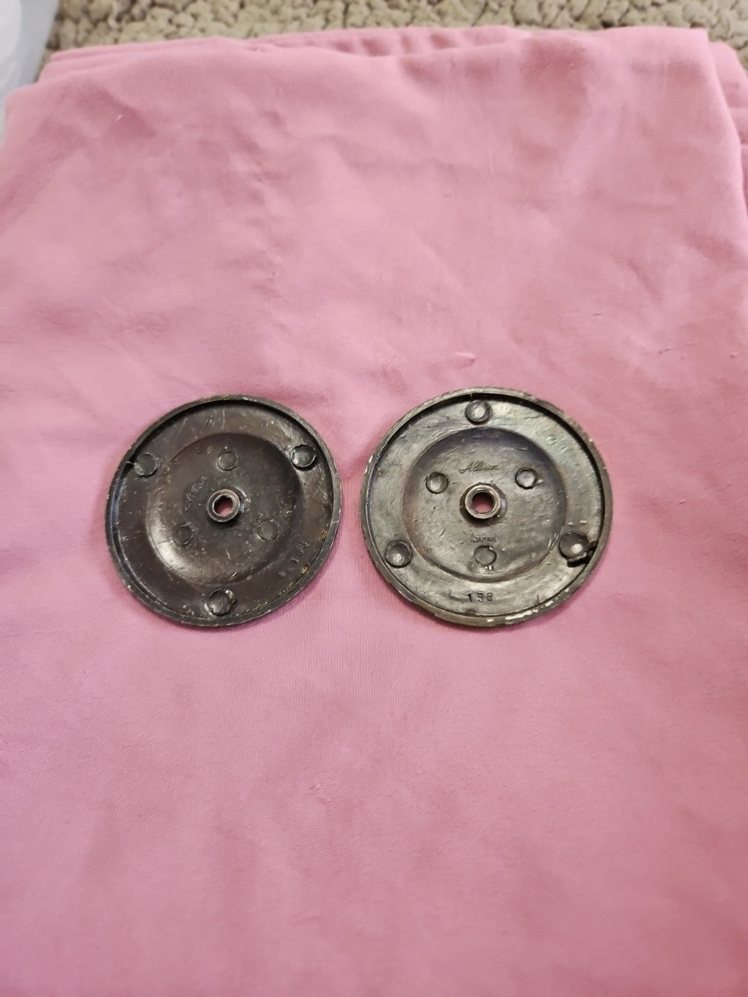 #156 Allison Japan Grecian Door Knob Backplate Brass On Zinc 2.5” Lot of 2