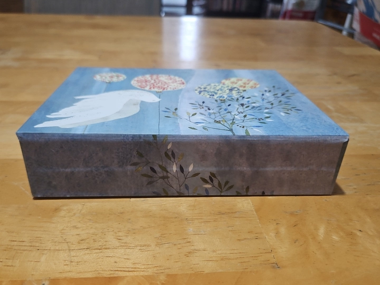 Elegant Storage Box Blue With Christmas Ornaments & Dove 7.75"x6"x2"