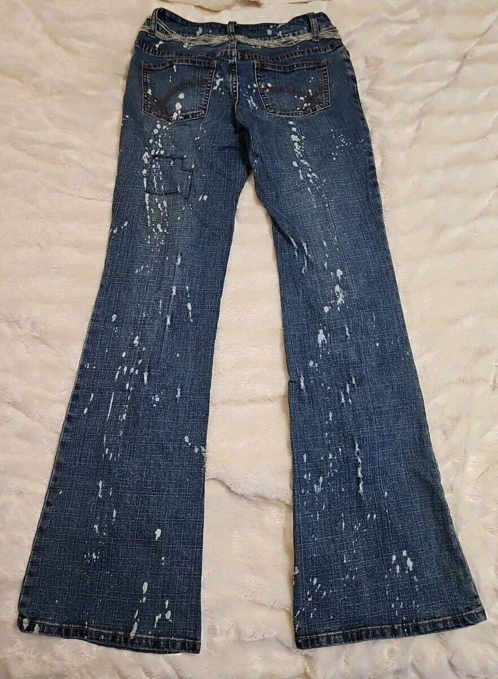 Blue Asphalt Women's Vintage Y2k Jeans Size 3 Paint / Black Lace / Chain Detail