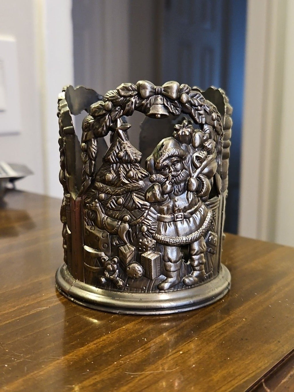 Godinger Silver Art Co Ltd Silver Toned Metal Detailed Christmas Candle Holder