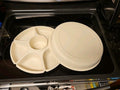 Tupperware Divided Serving Tray 1665-3 Almond With Lid 1666-3 & Dip Bowl 3 pc set