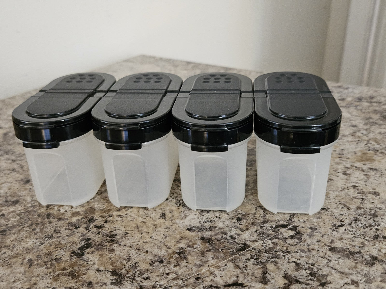 Set of 4 Tupperware Small Spice Shakers With White Lids EUC