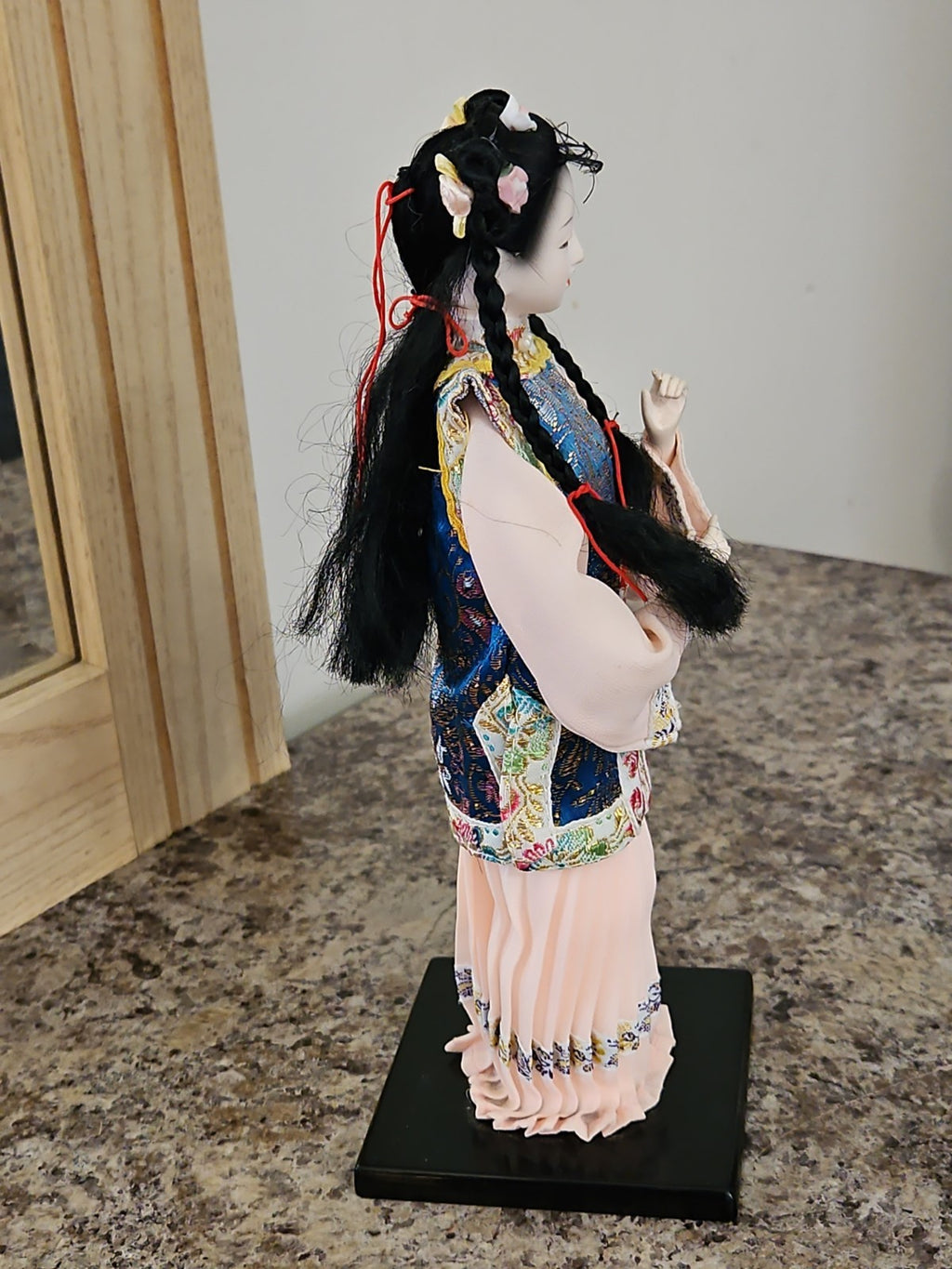 Vintage Chinese Heritage Doll Collector's Doll 10" Peach Embroidered Dress