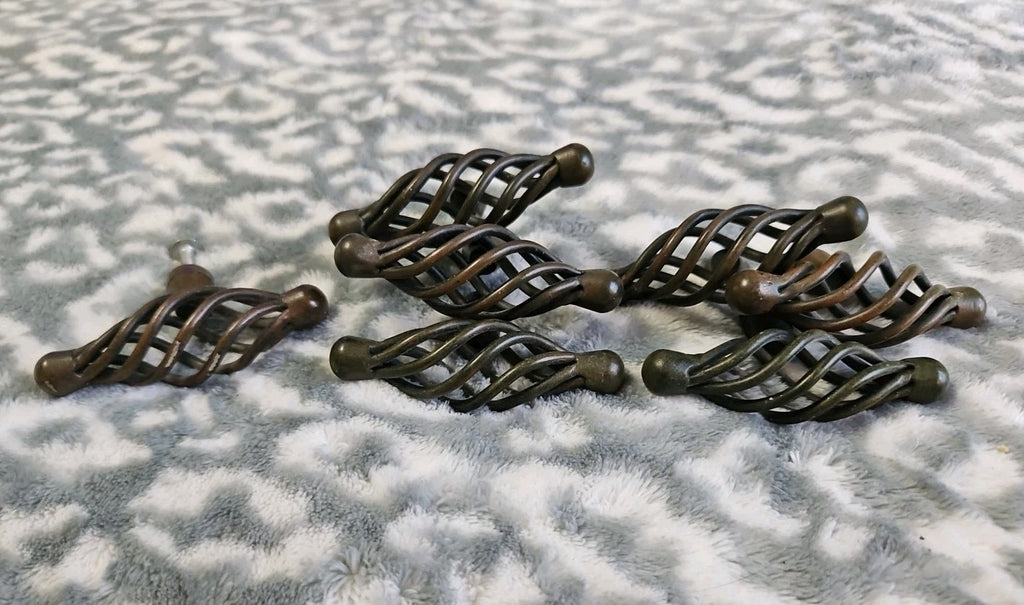 Lot of 7 Oval Bird Cage Dark Tone Metal Drawer Cabinet Pull Knobs